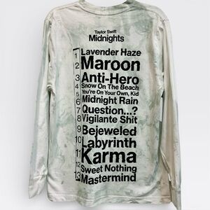Rare Taylor Swift Midnights Tracklist Long Sleeve Cotton Shirt Marble Tie Dye M